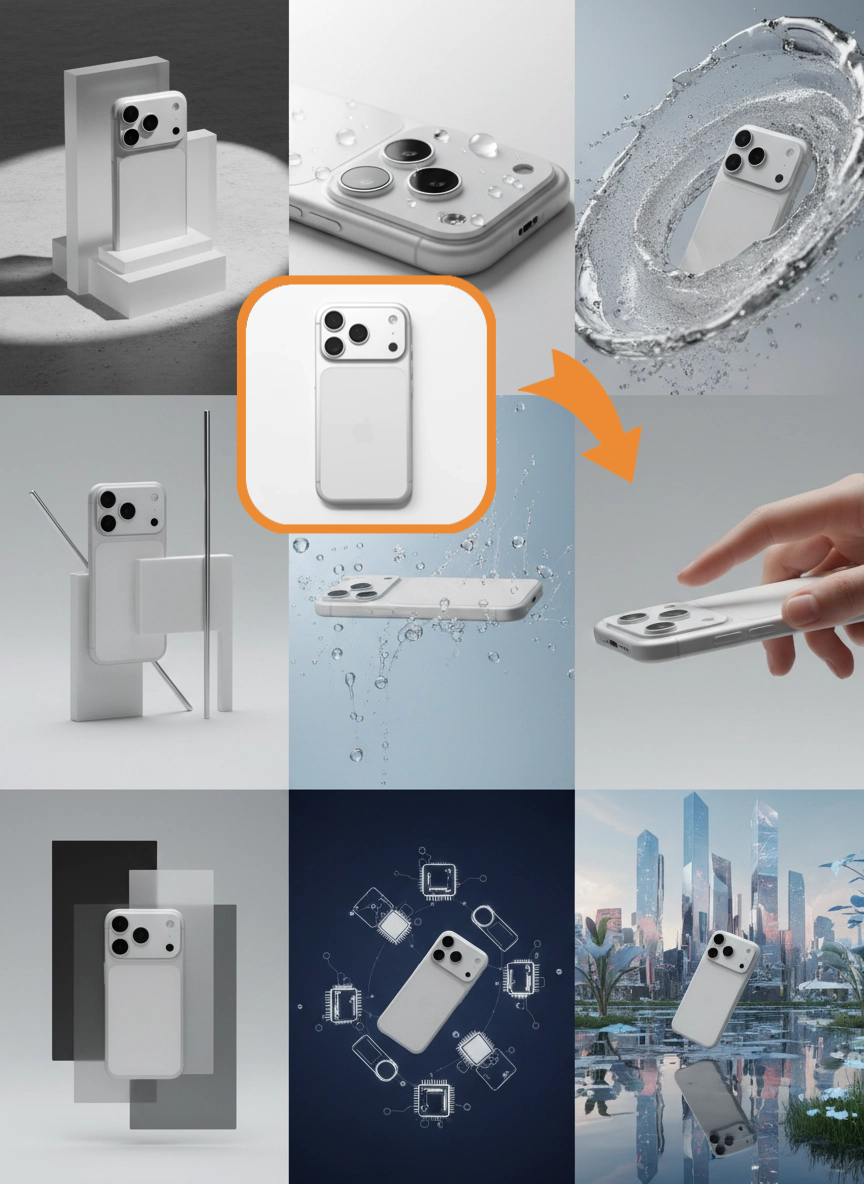 AI 产品图示例：高质量电商产品图套系